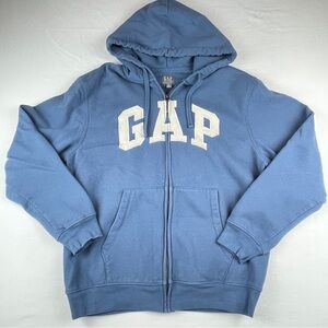 GAP Logo Unisex Cornflower Blue Zip-Up Hoodie Size M EUC